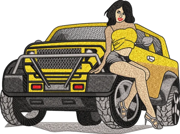 Car Girl Embroidery Design